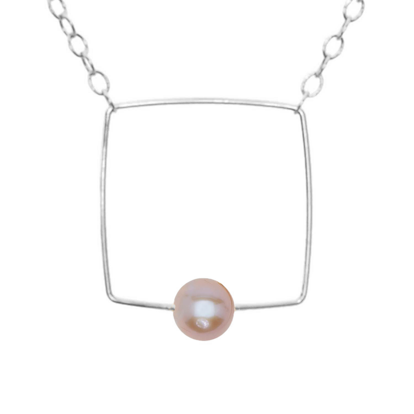 Small Square Pendant Necklace with Round Freshwater Pearl