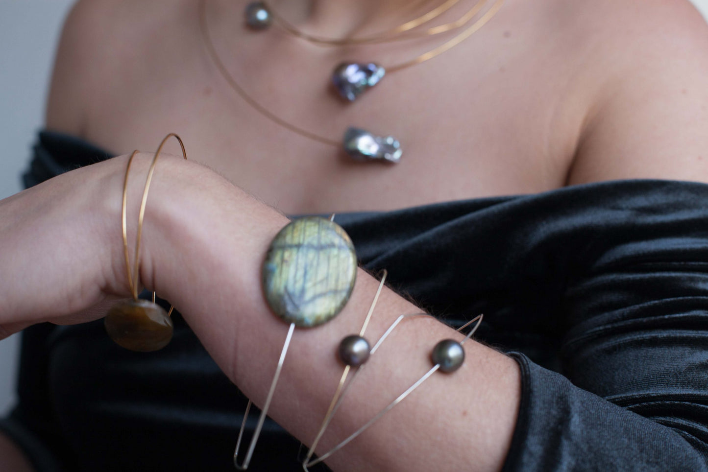 Circle Wrap Bangle with 12mm Round Freshwater Pearl