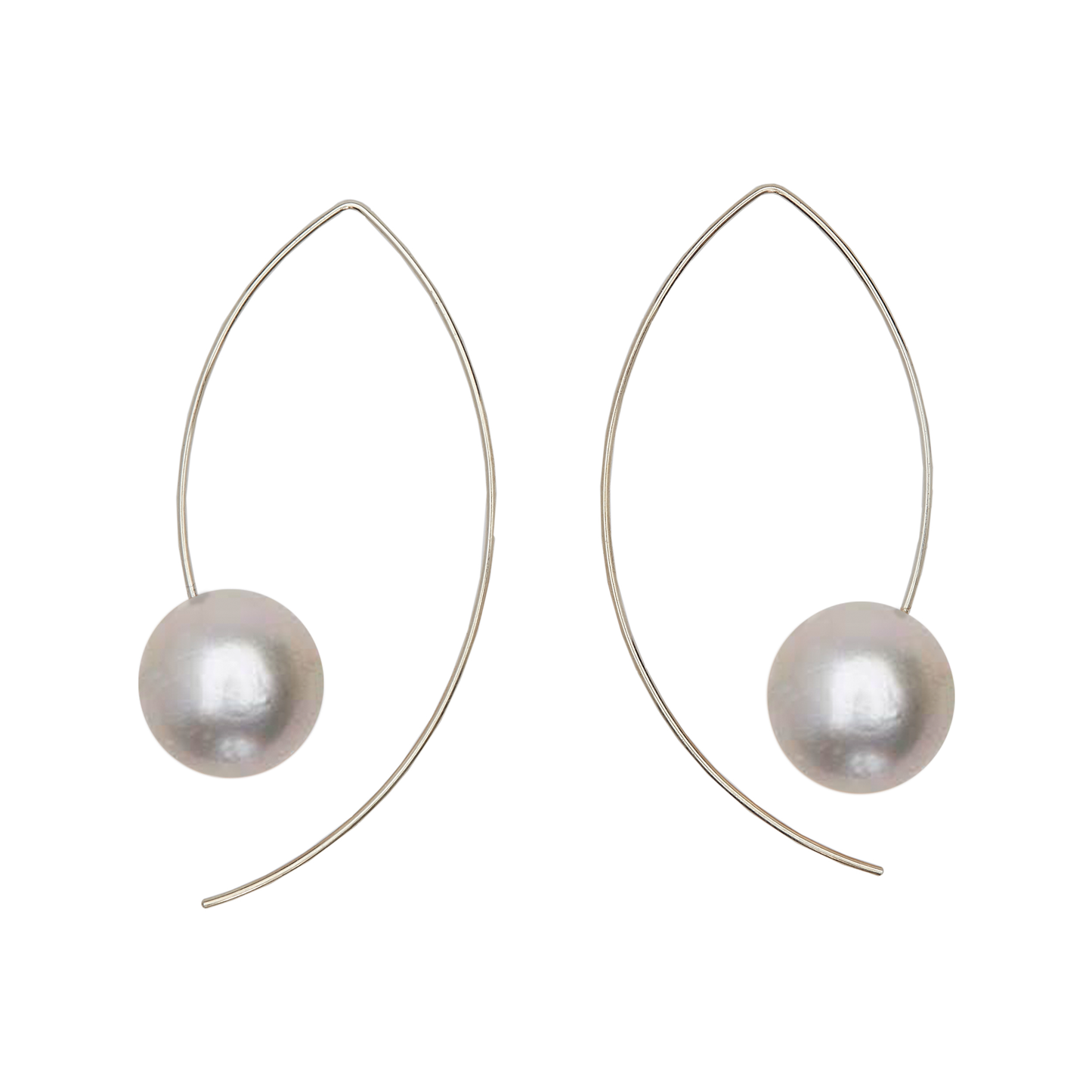 Long Curve Earrings with Round Fresh Water Pearls