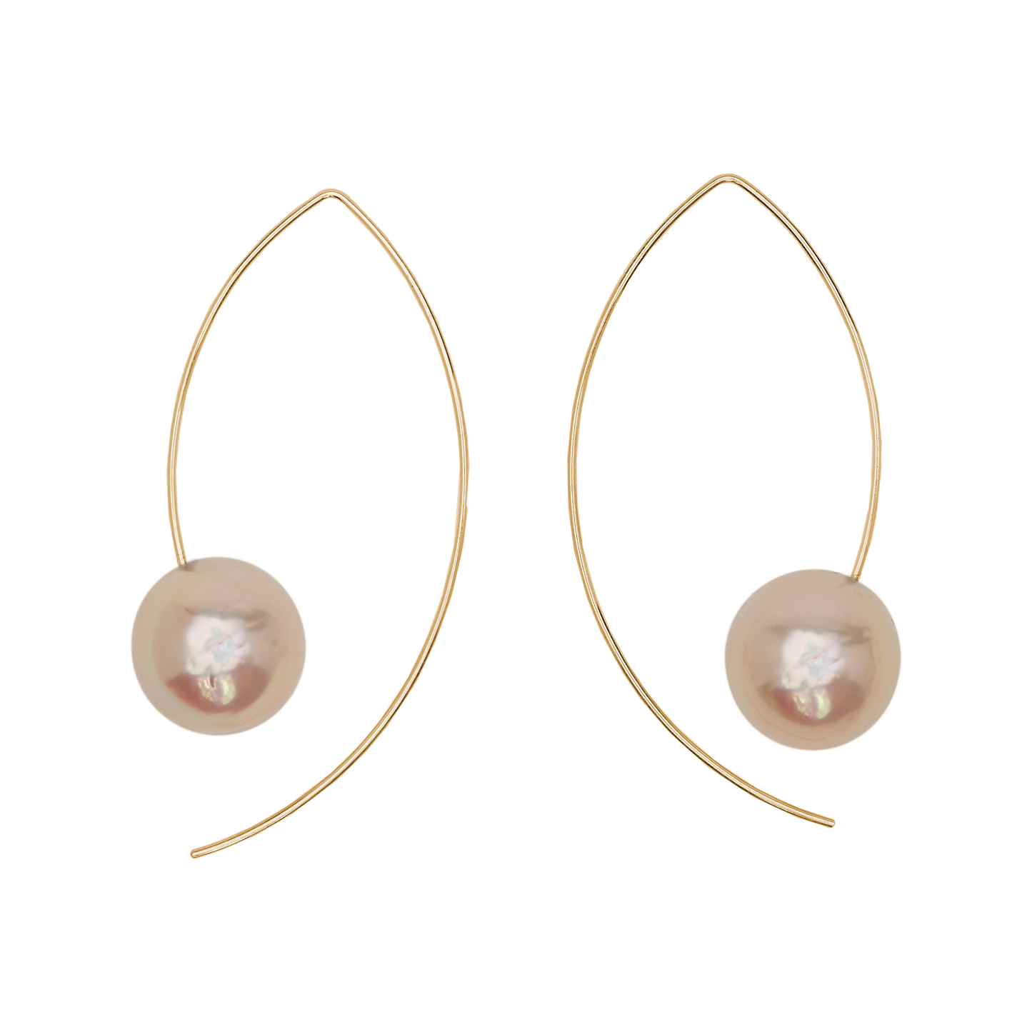 Long Curve Earrings with Round Fresh Water Pearls