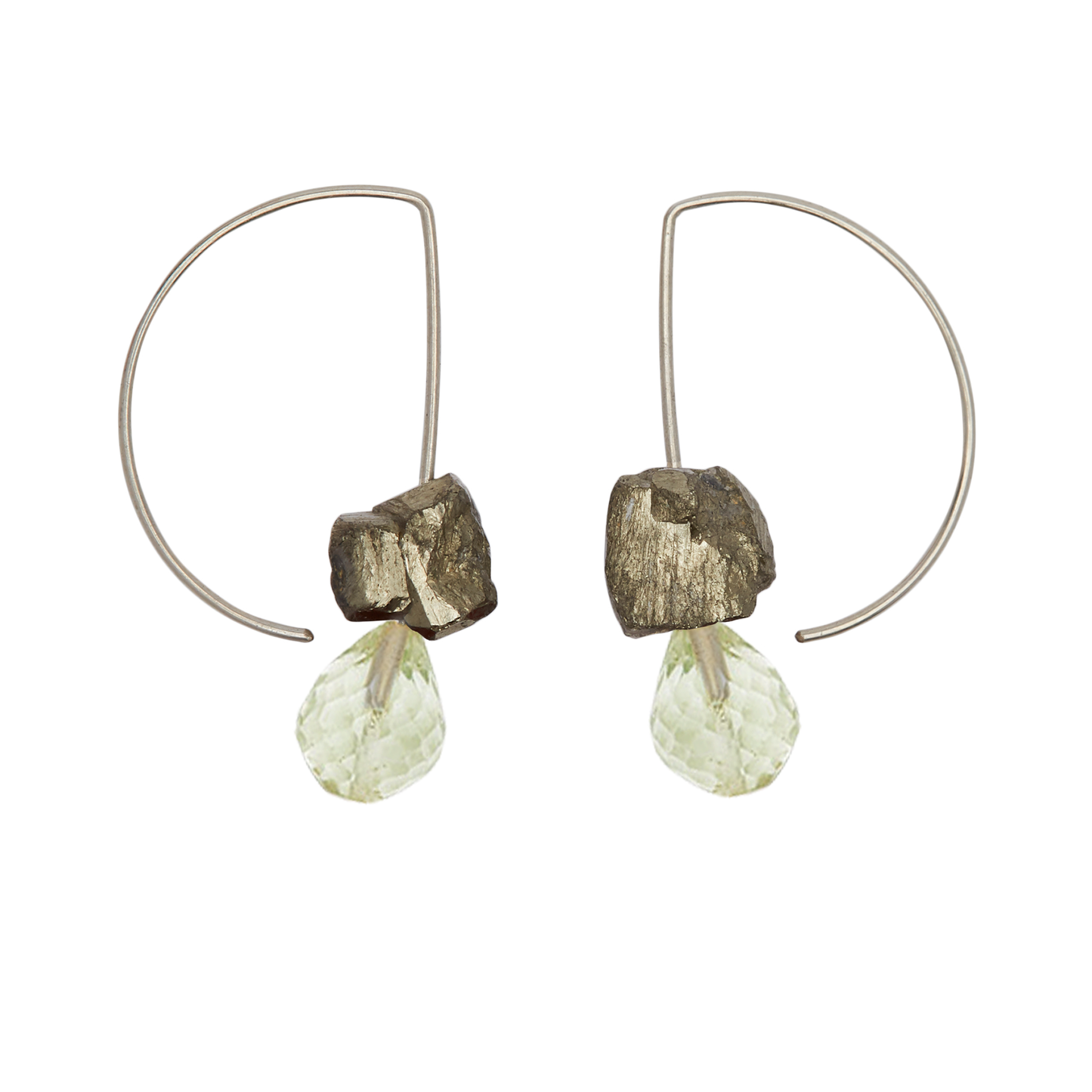 Short Curve Earrings with Drop Gems and Pyrite