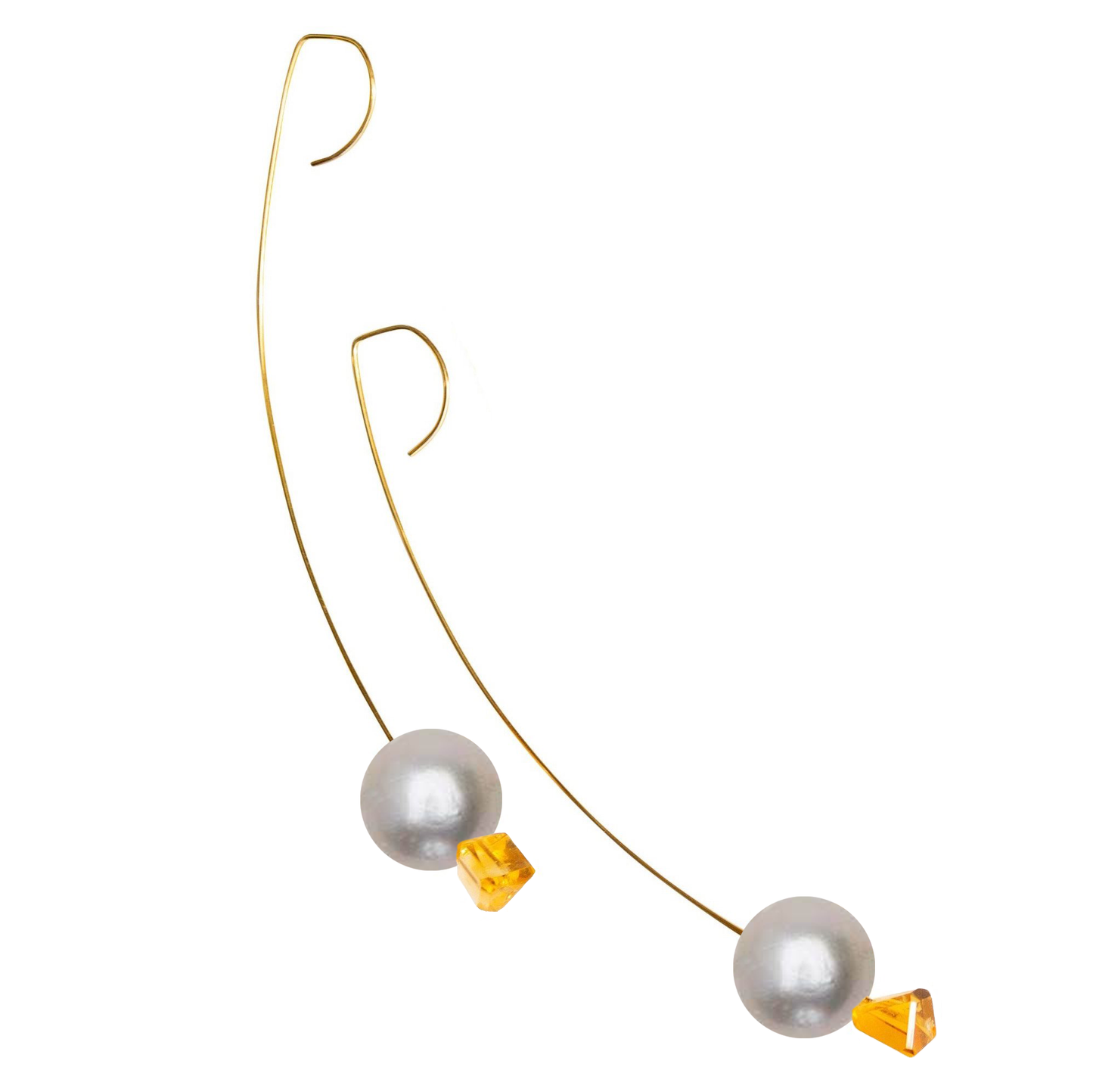 Medium Drop Earrings with Citrine Gemstone and Freshwater Pearls