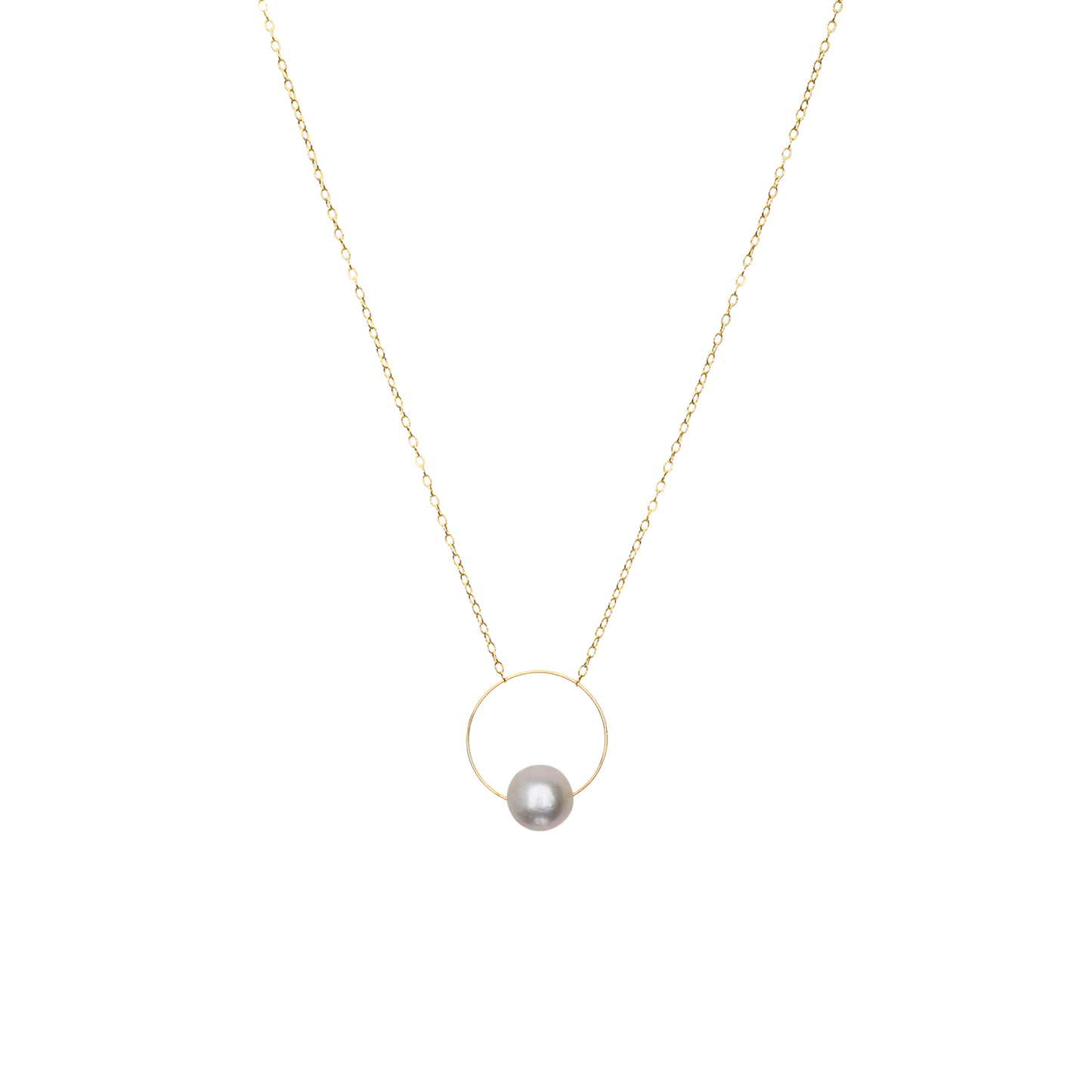 Medium Circle Pendant Necklace with Round Freshwater Pearl