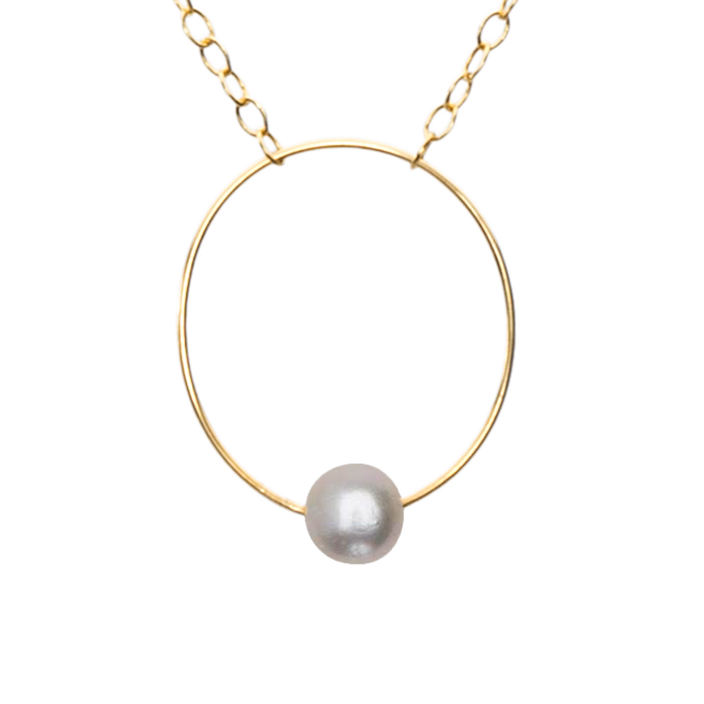 Small Oval Pendant Necklace with Round Freshwater Pearl