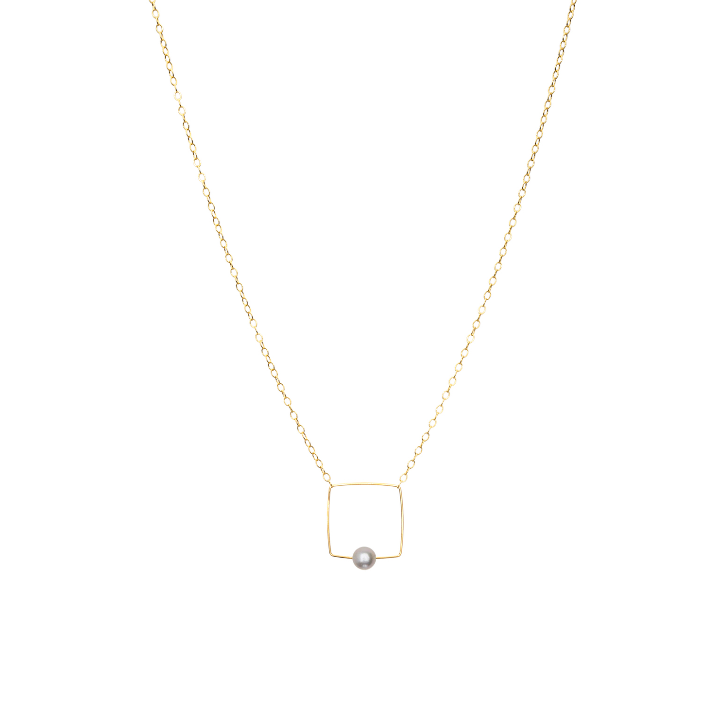 Small Square Pendant Necklace with Round Freshwater Pearl