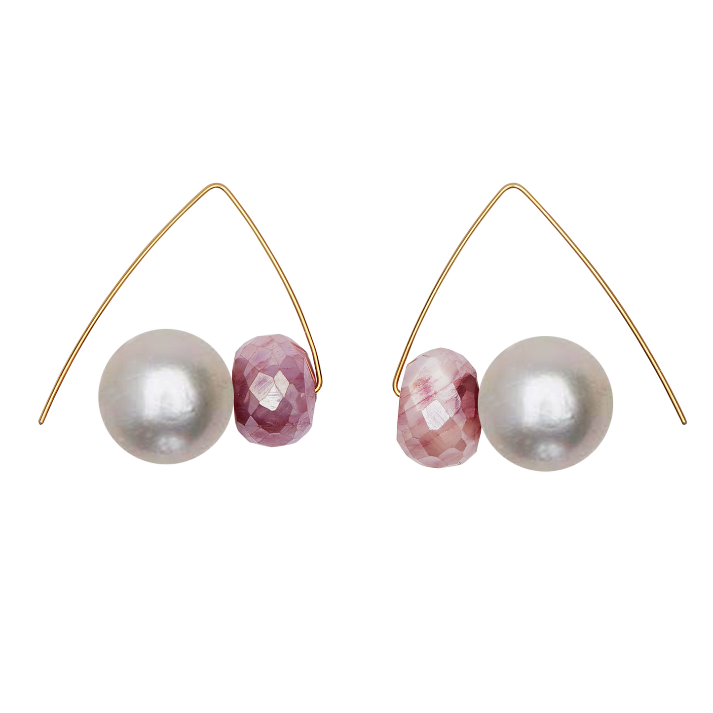 Pink Moonstone Gemstones with Round Freshwater Pearls