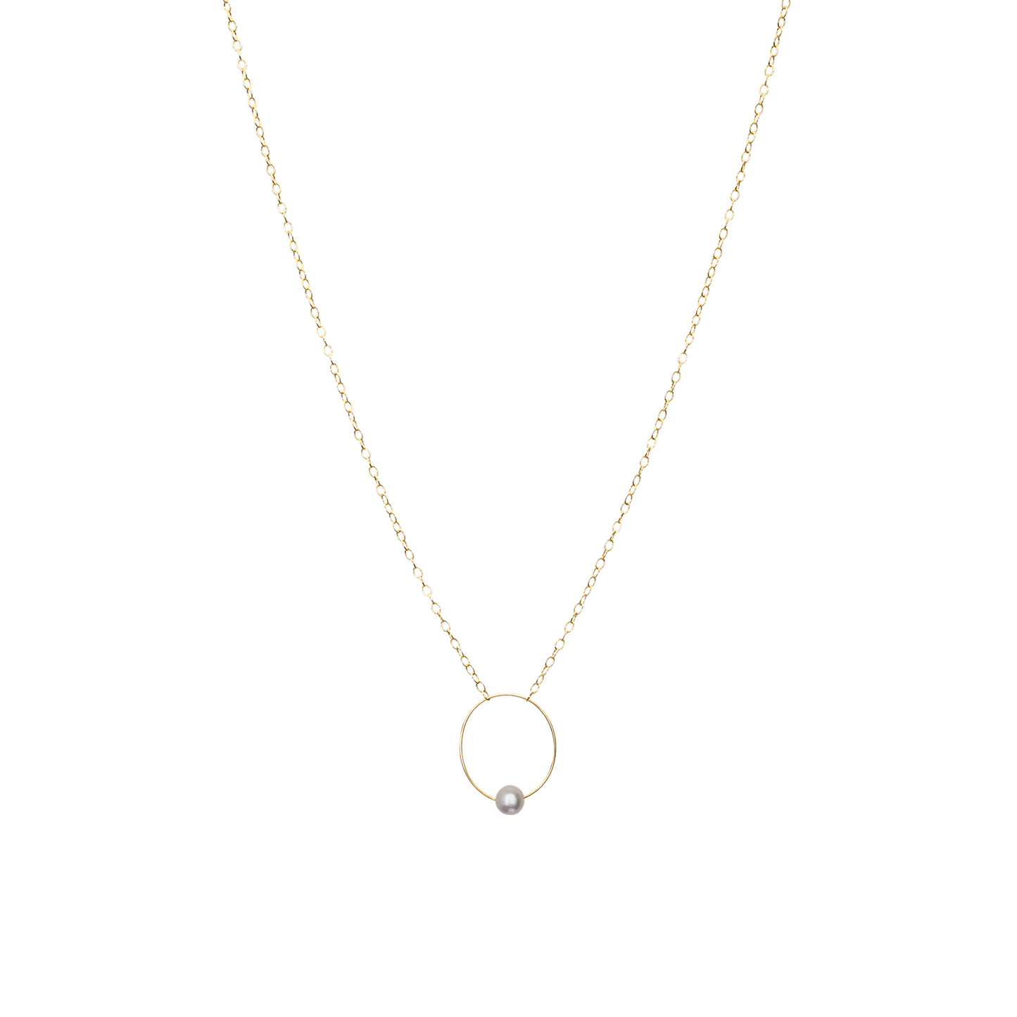 Small Oval Pendant Necklace with Round Freshwater Pearl