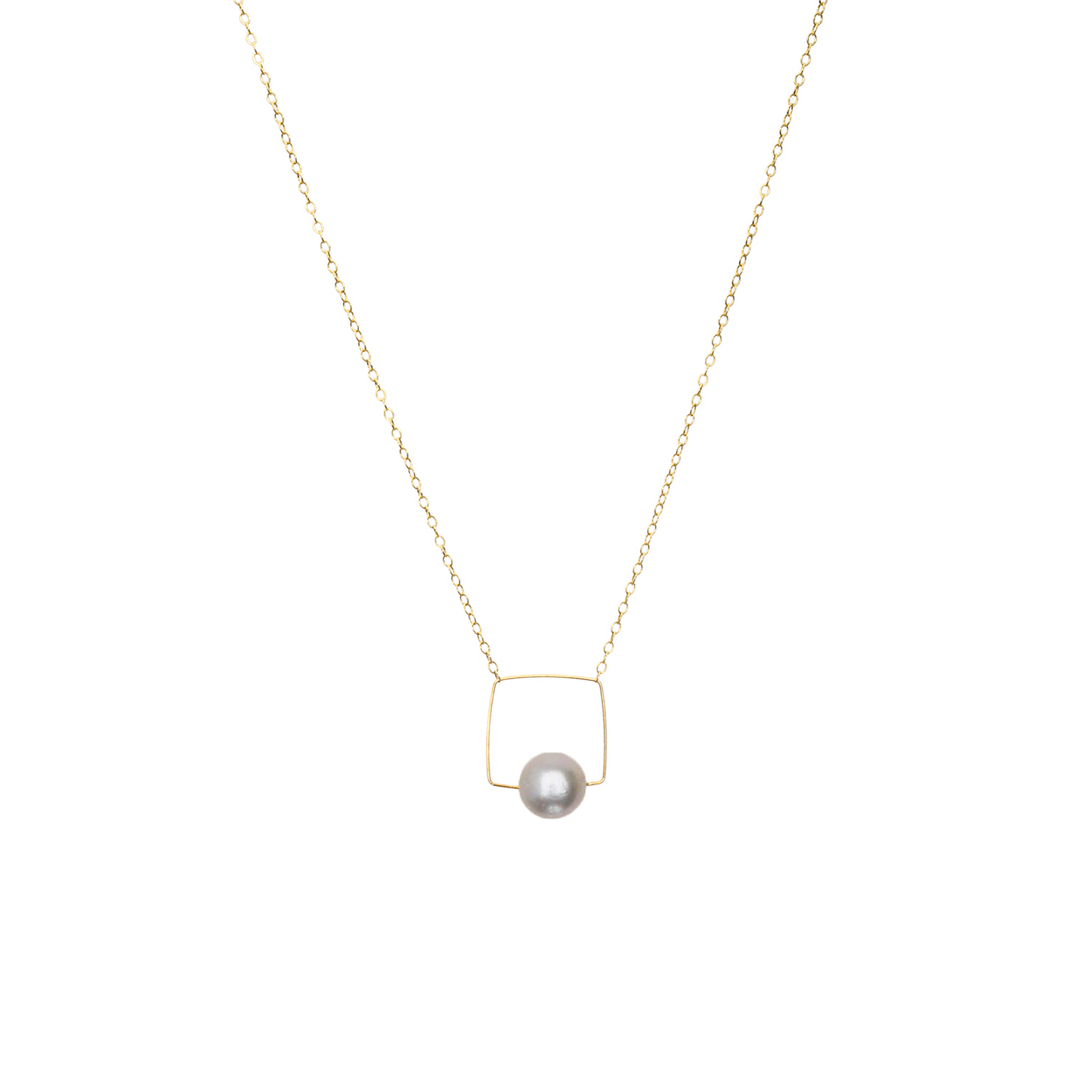 Medium Square Pendant Necklace with Round Freshwater Pearl
