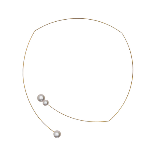Square Asymmetric Neckwire with Round Freshwater Pearls