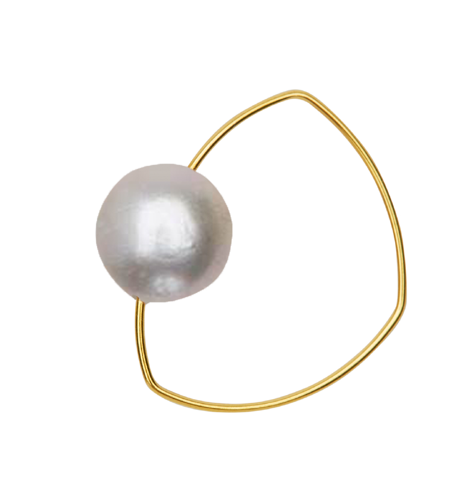 Triangle Ring with Peach Ripley Baroque or Freshwater Pearl (14mm)