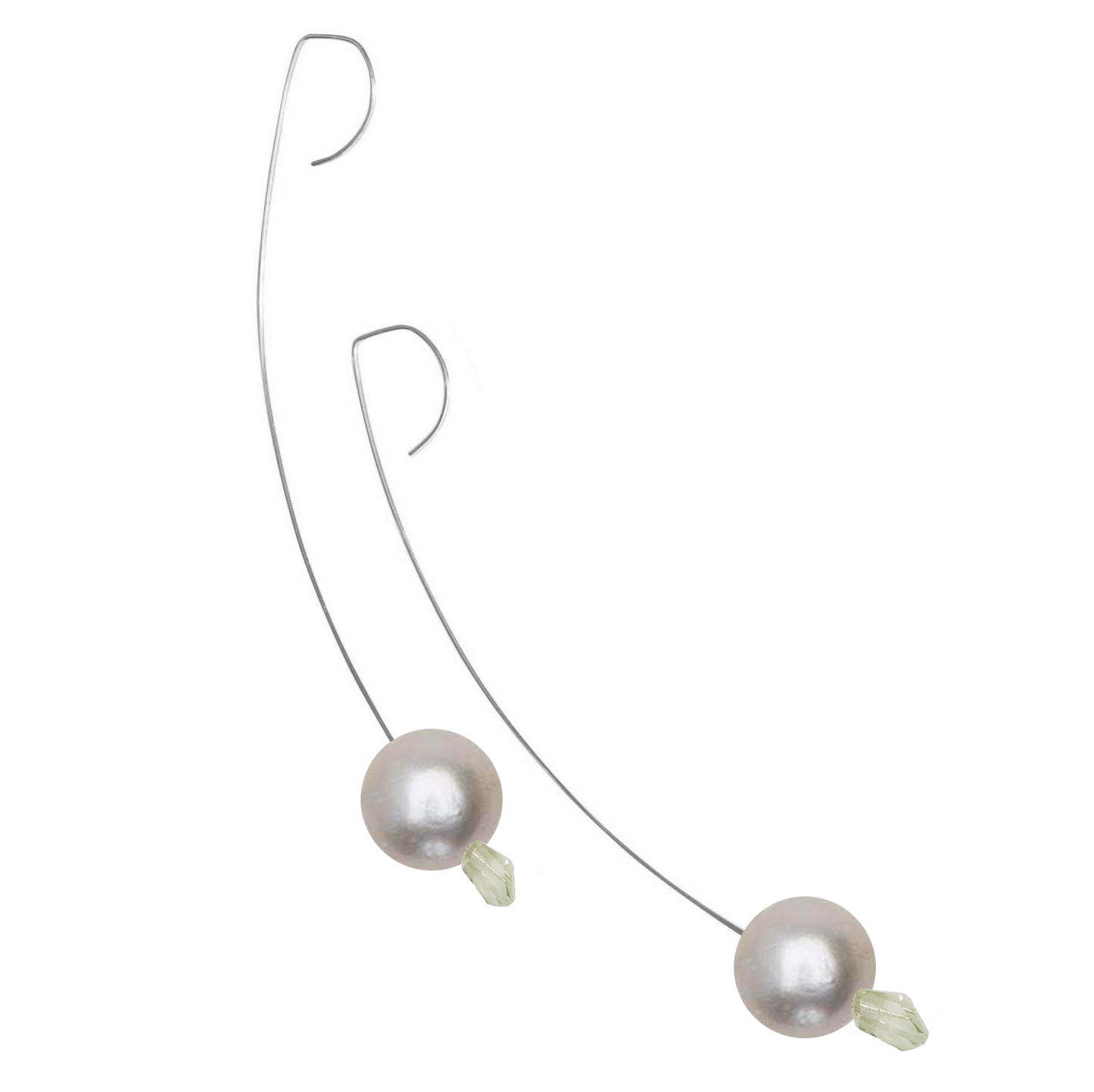 Medium Drop Earrings with Pale Green Amethyst Gemstone and Freshwater Pearls