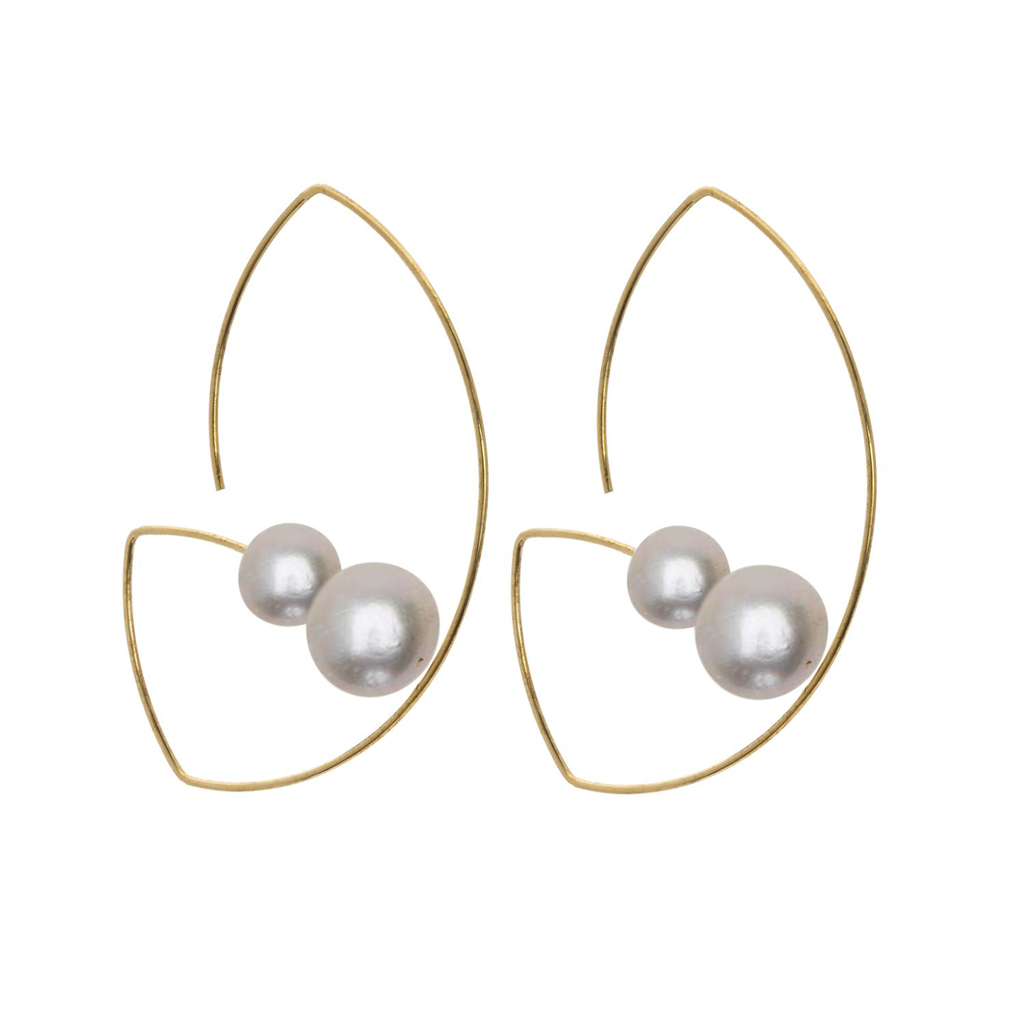 Long Angled Curve Earrings with Round Freshwater Pearls