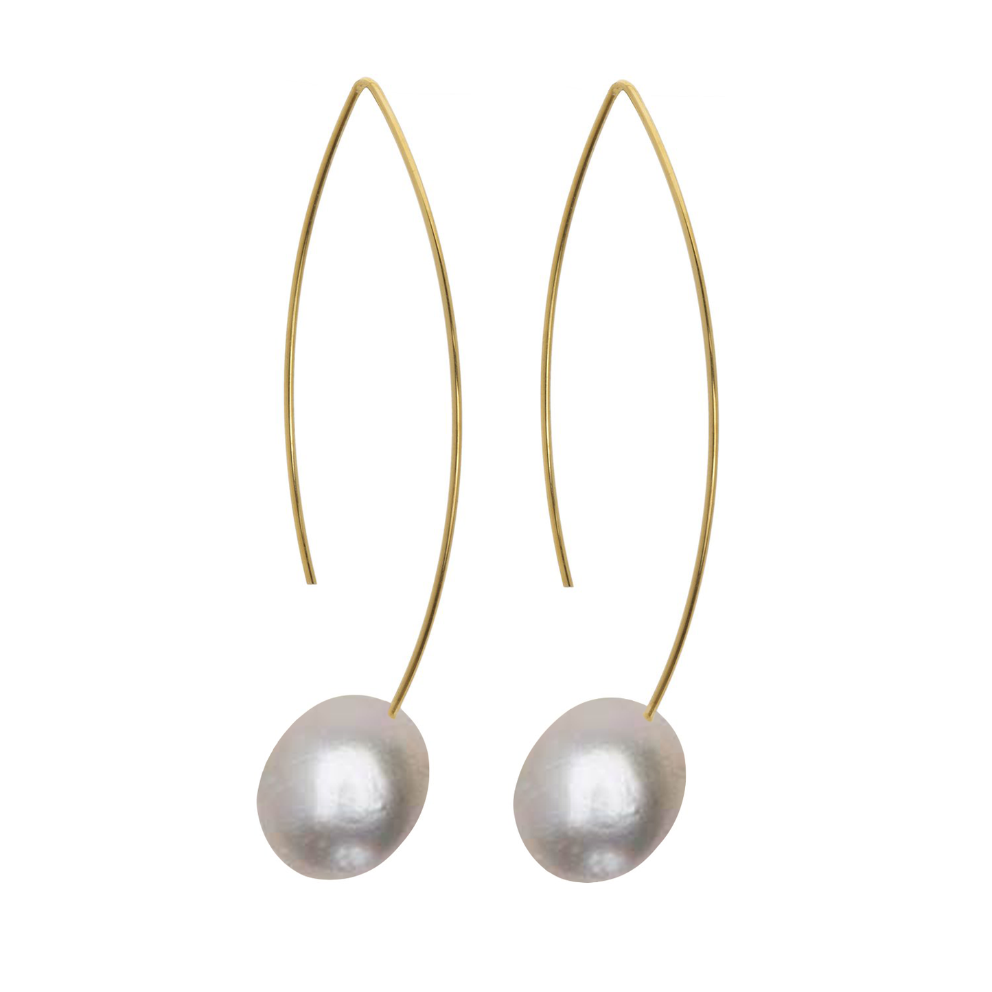 Long Curve Earrings with Oval Freshwater Pearls