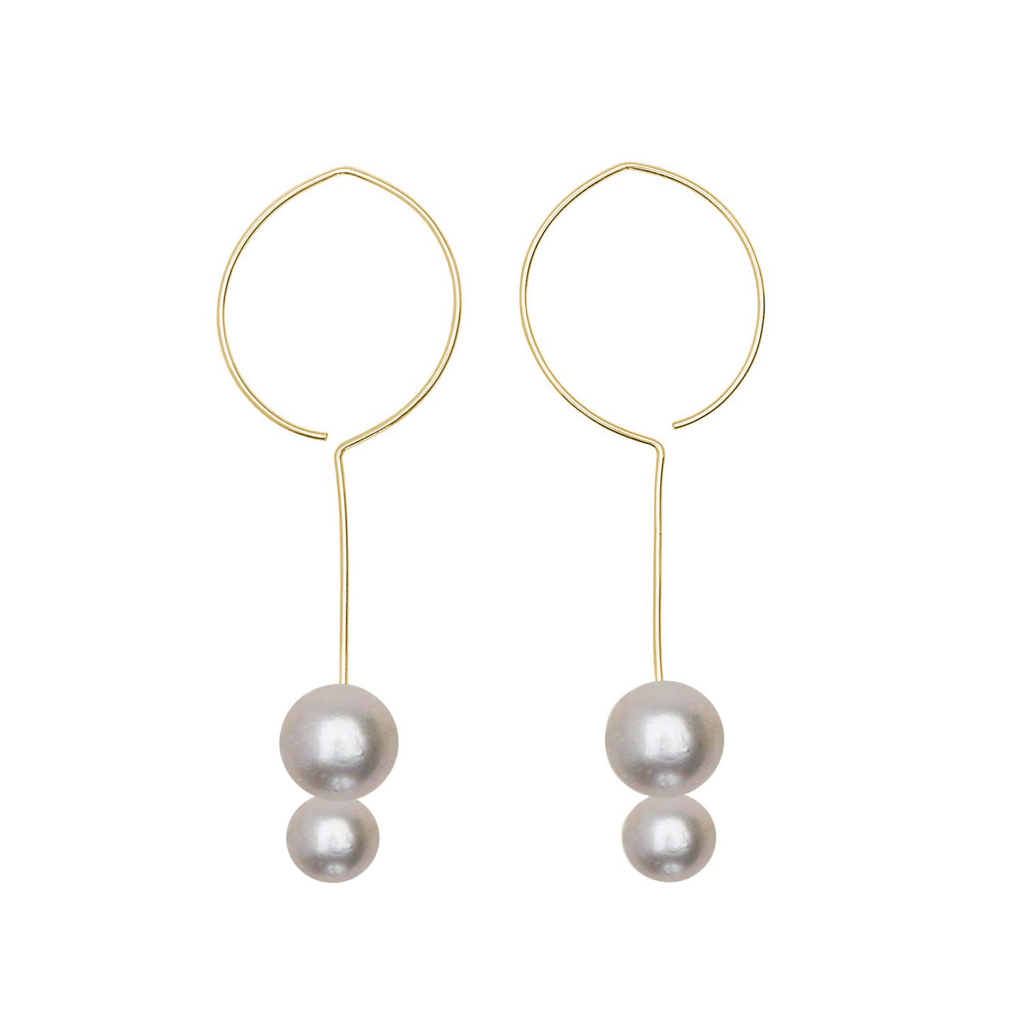 Long Round Drop Earrings with Round Freshwater Pearls