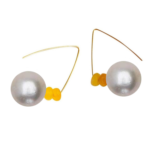 Petite Triangle Lobe Huggers with a choice of Freshwater Pearls and yoke yellow Heliodore