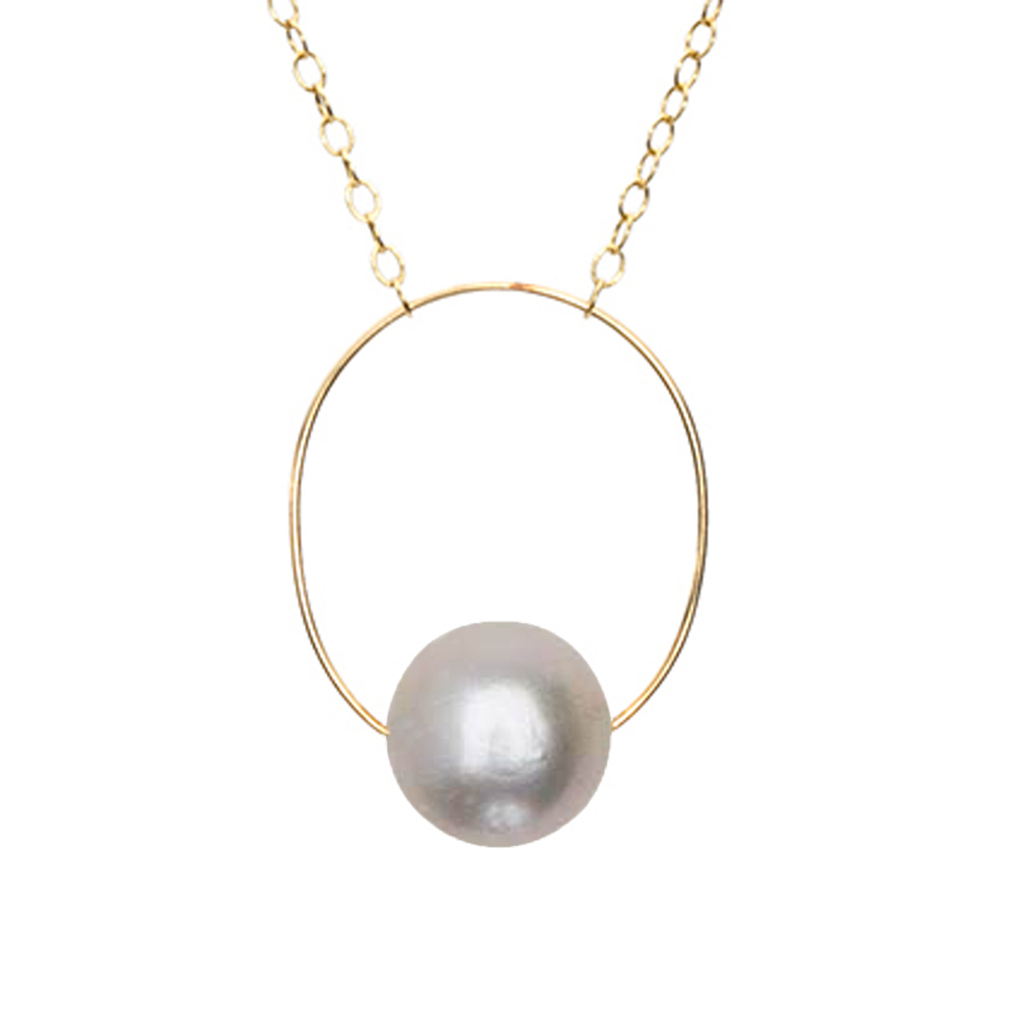 Medium Oval Pendant Necklace with Round Freshwater Pearl