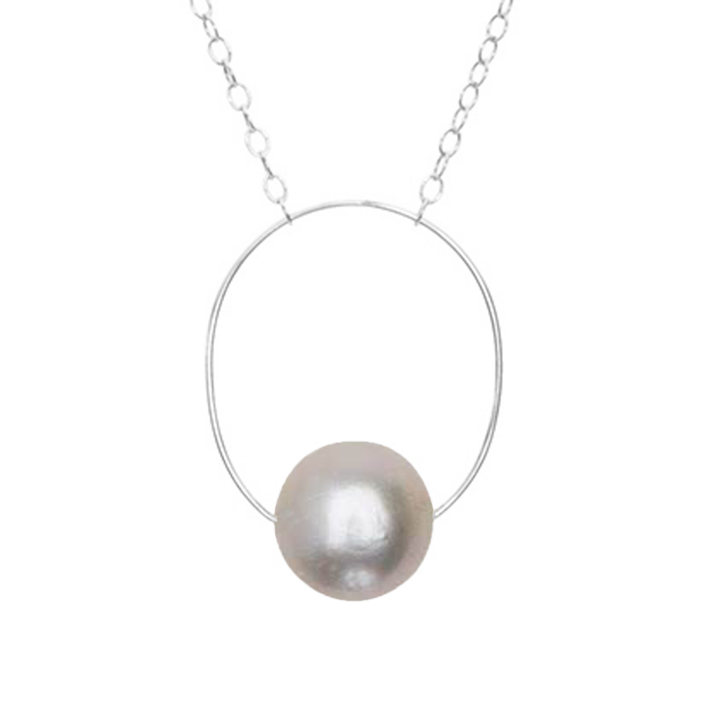 Medium Oval Pendant Necklace with Round Freshwater Pearl