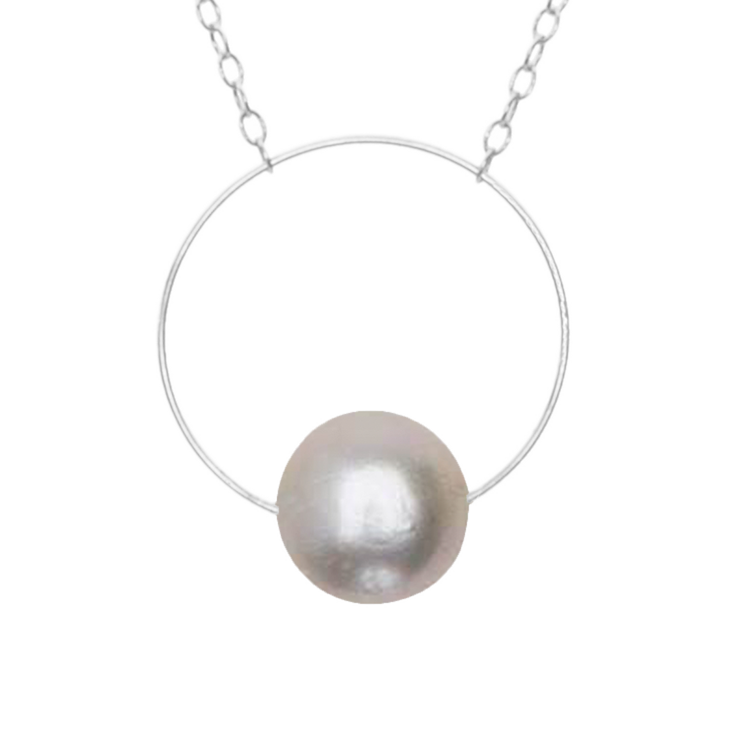 Medium Circle Pendant Necklace with Round Freshwater Pearl