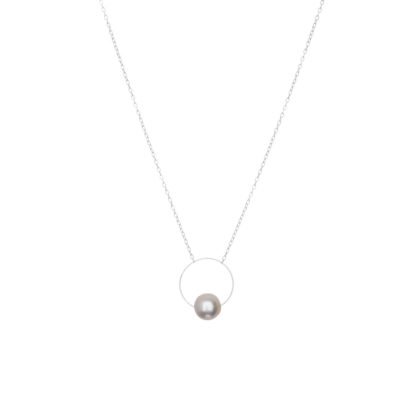 Medium Circle Pendant Necklace with Round Freshwater Pearl
