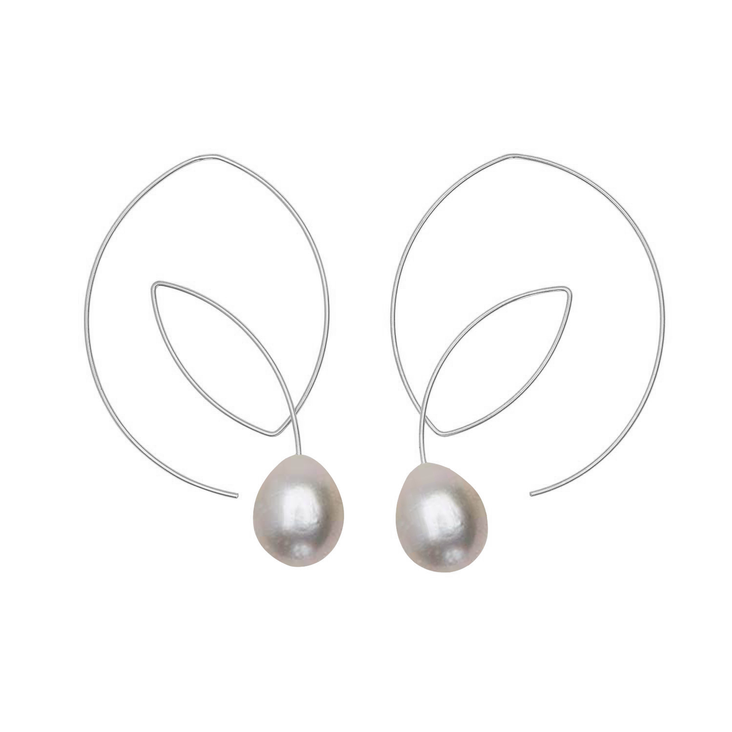 Large Angled Loop Earrings with Round Freshwater Pearls