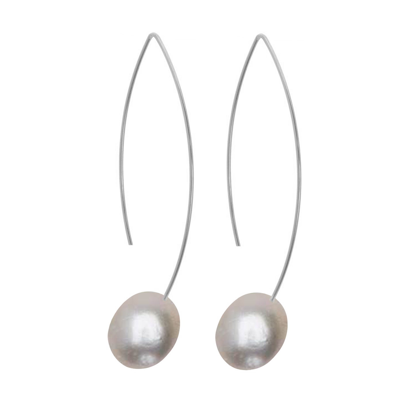 Long Curve Earrings with Oval Freshwater Pearls