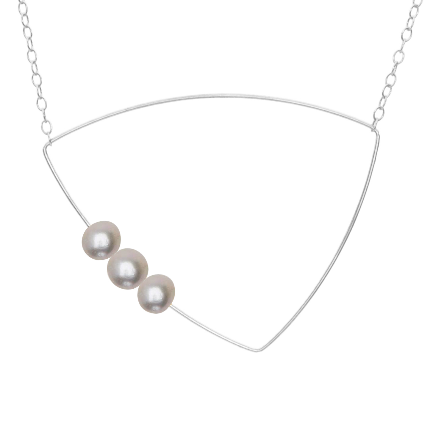 Triangle Pendant Necklace with Round Freshwater Pearls