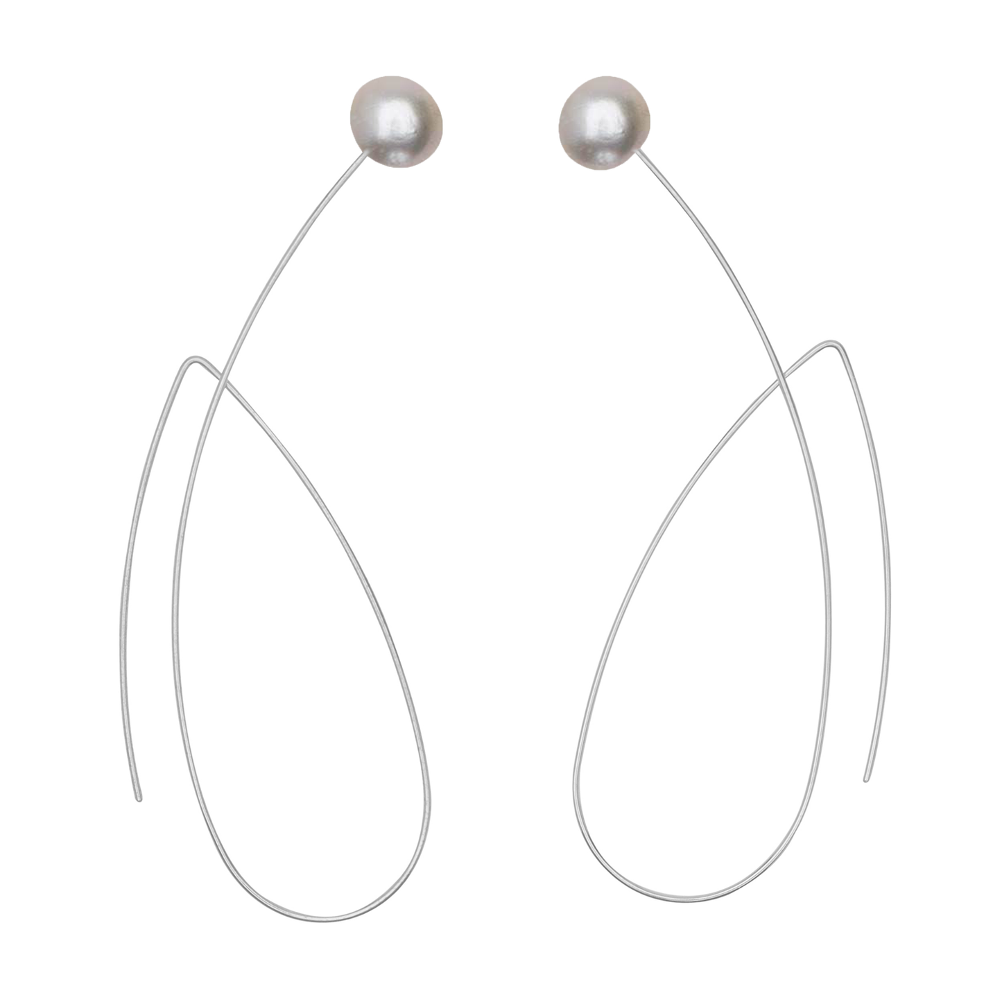 Long Pointed Loop Earrings with Round Freshwater Pearls (5mm)