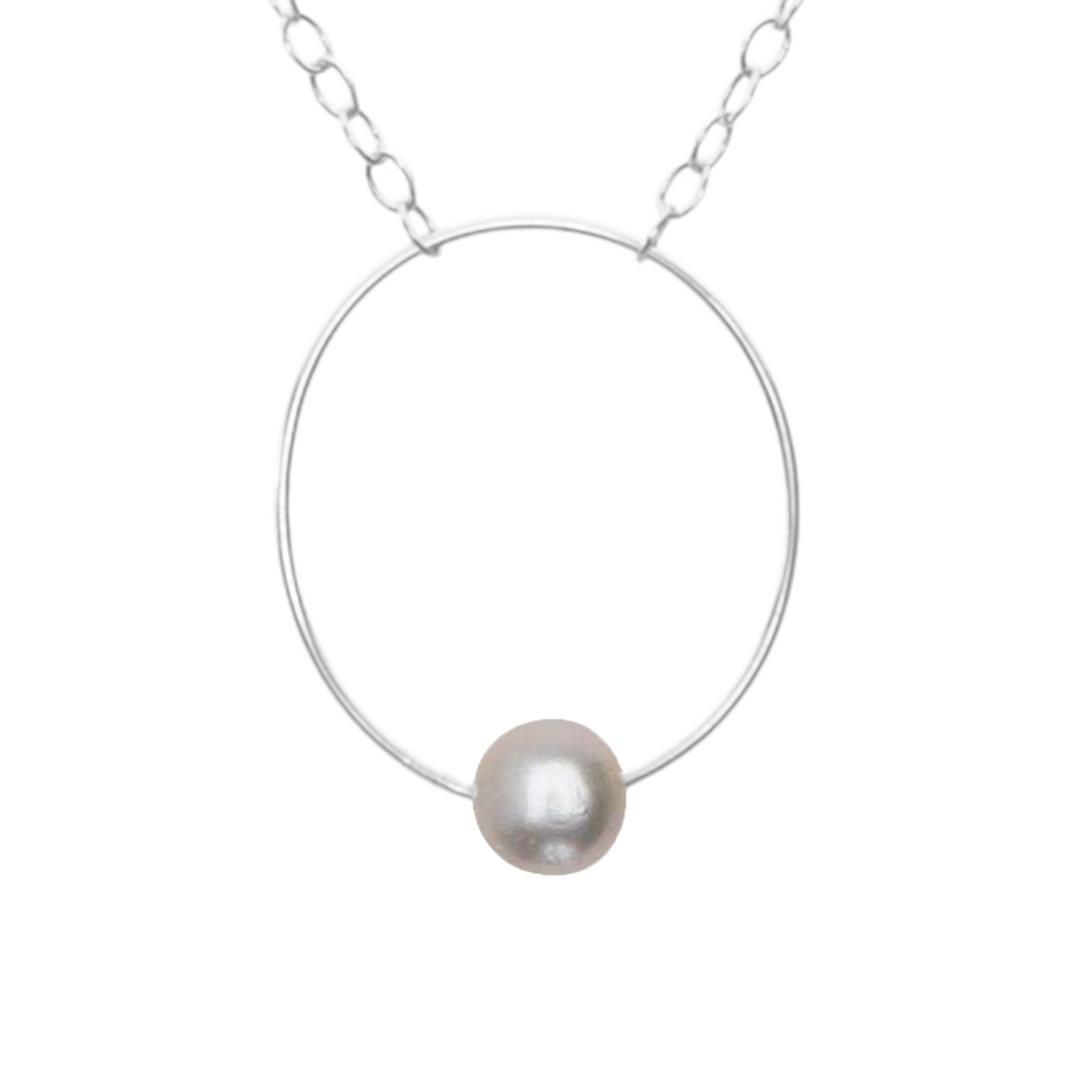 Small Oval Pendant Necklace with Round Freshwater Pearl