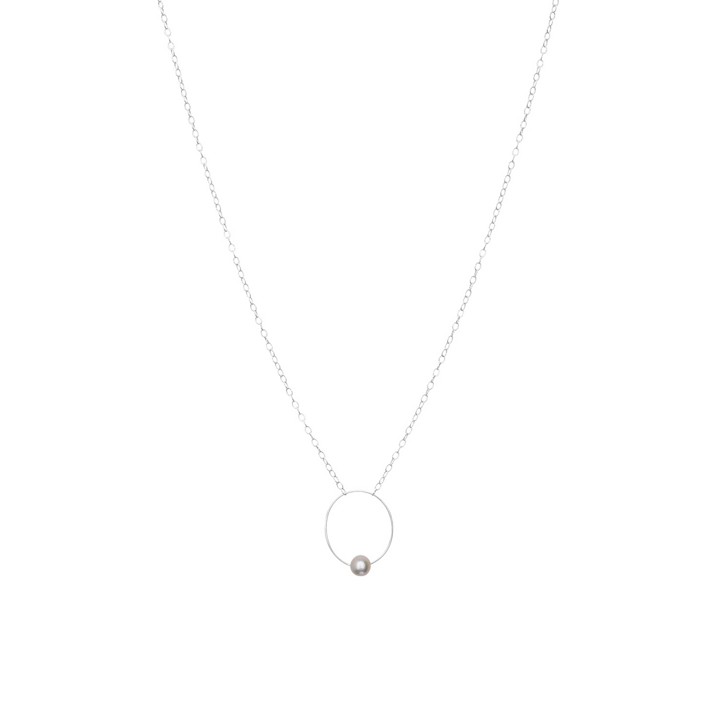Small Oval Pendant Necklace with Round Freshwater Pearl