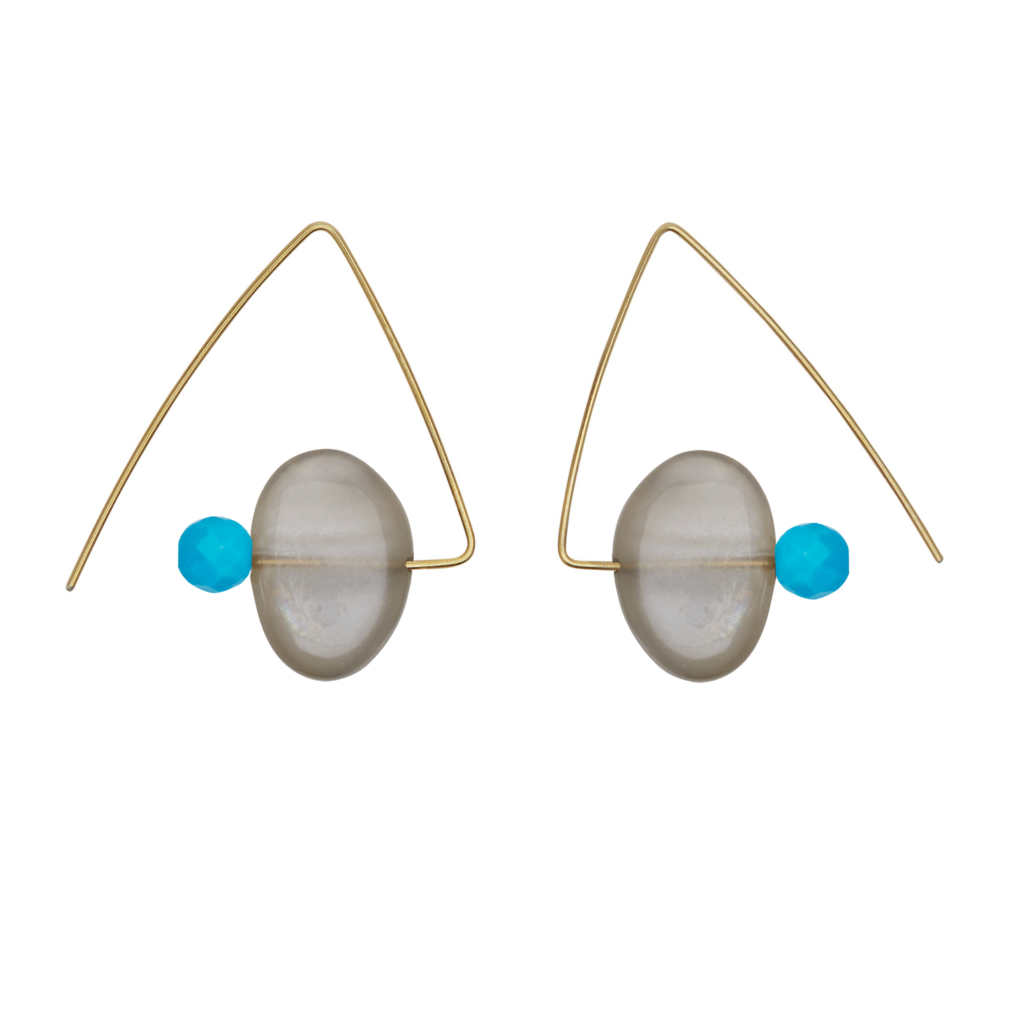 Petite Triangle Lobe Huggers with Grey Moonstone Small Oval and Round Beads