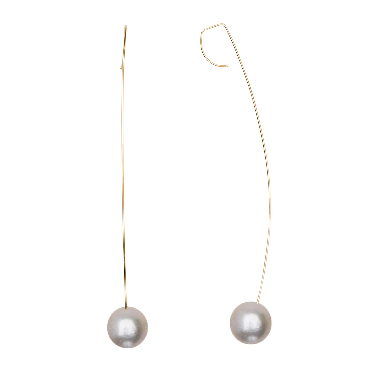 Long Curved Drop Earrings with Round Freshwater Pearls
