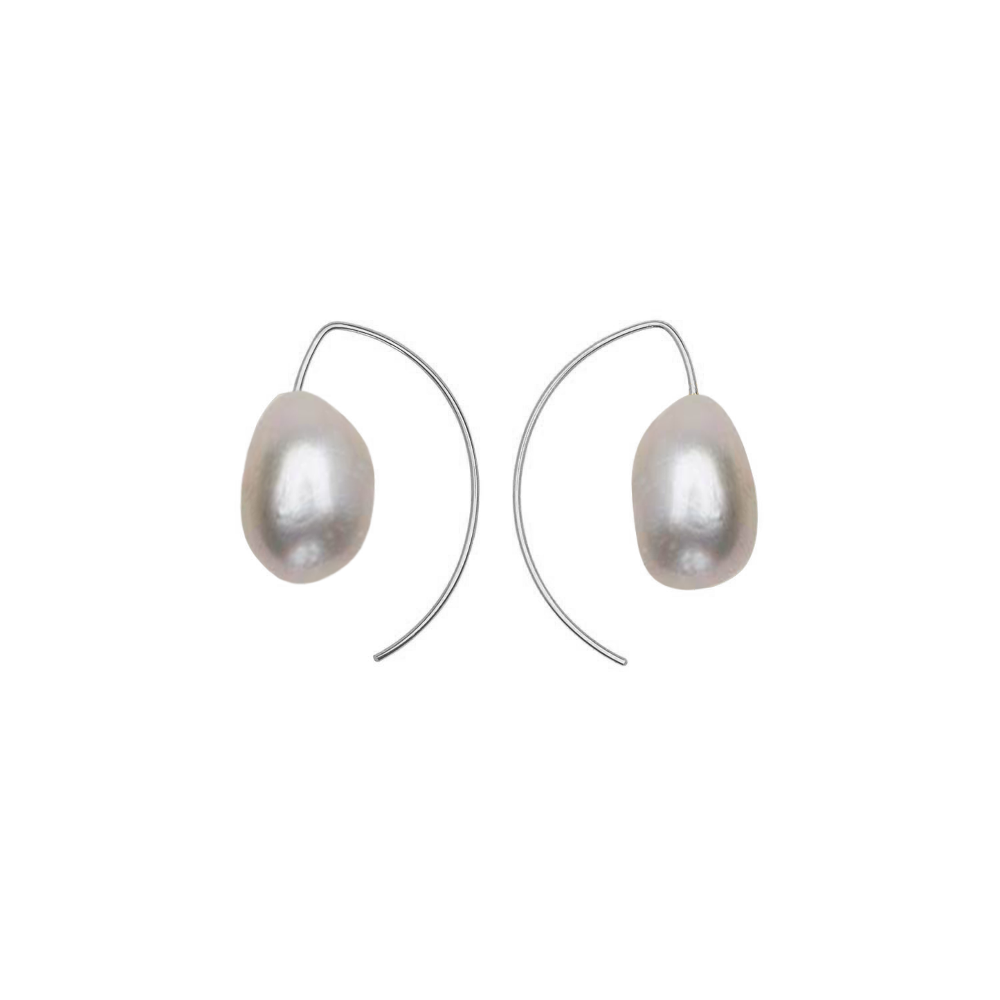 Short Curve Earrings with White Baroque Pearls