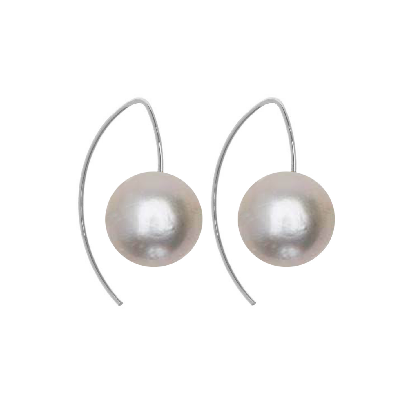 Short Curve Earrings with Round Freshwater Pearls (9mm)