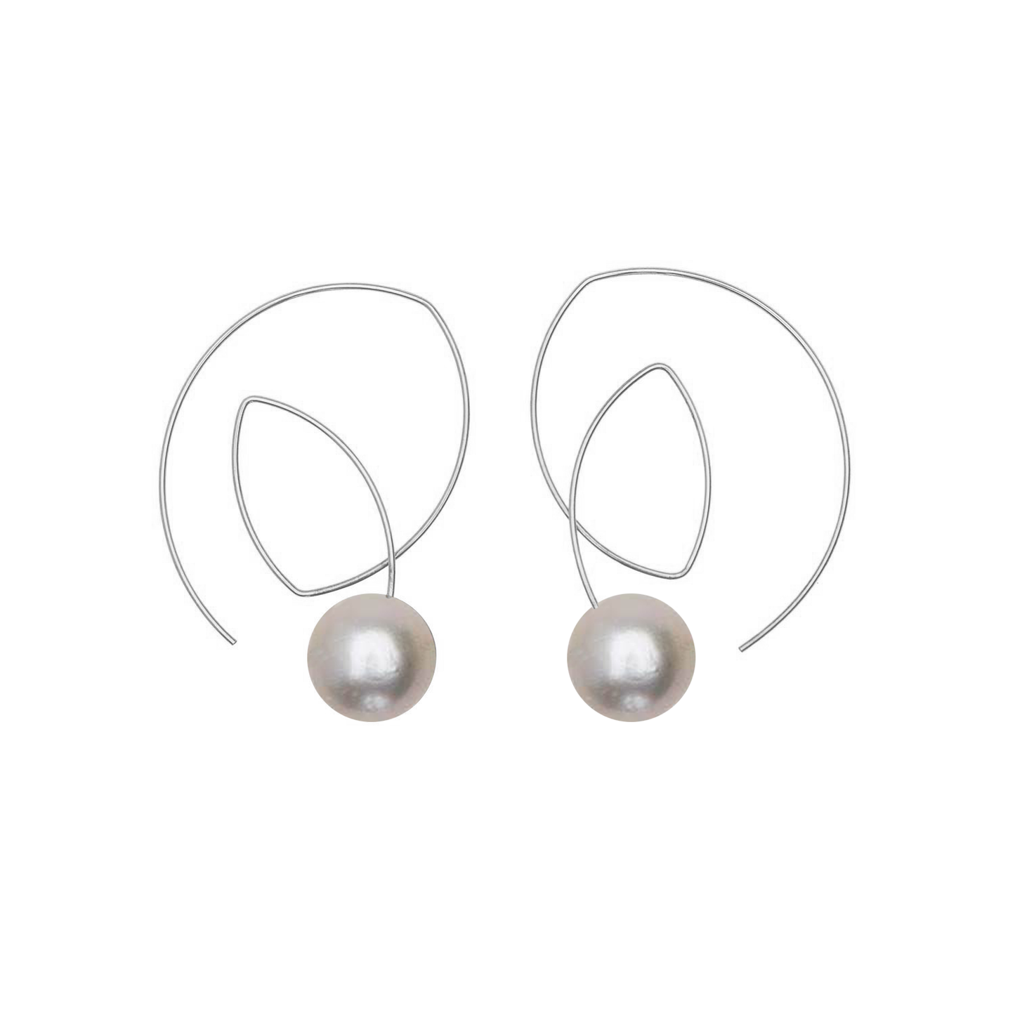 Angled Loop Earrings with Round Freshwater Pearls