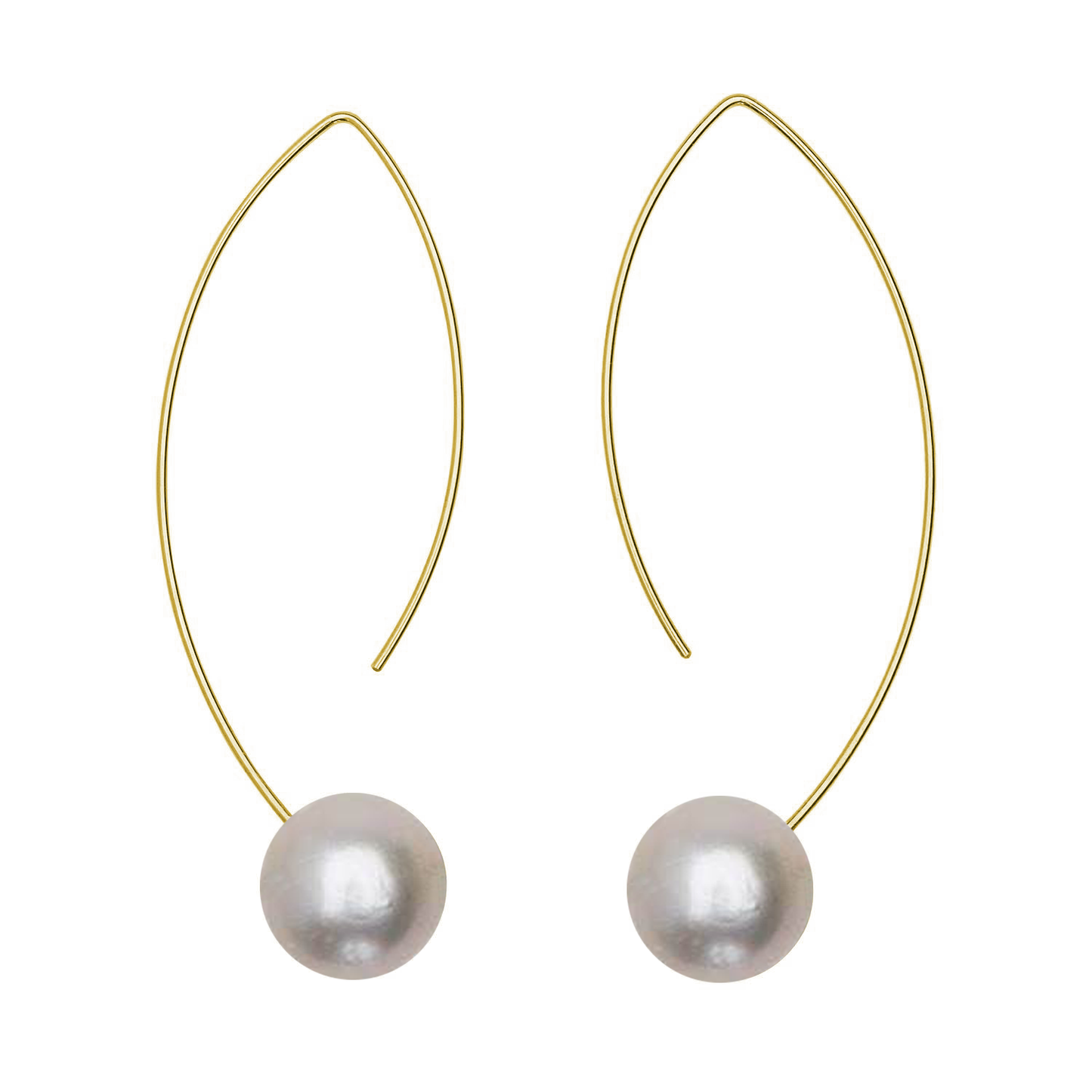 Long Curve Earrings with Round Freshwater Pearls