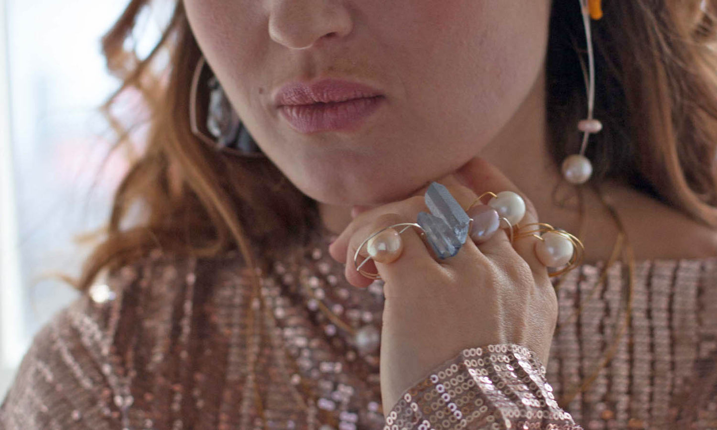 Triangle Ring with Peach Ripley Baroque or Freshwater Pearl (14mm)
