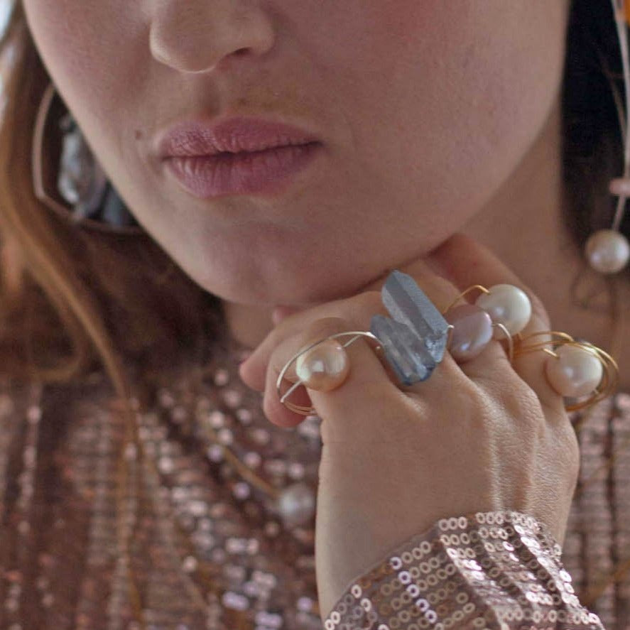 Circle Wrap Ring with Peach Ripley Baroque Pearl or Round Freshwater Pearl options