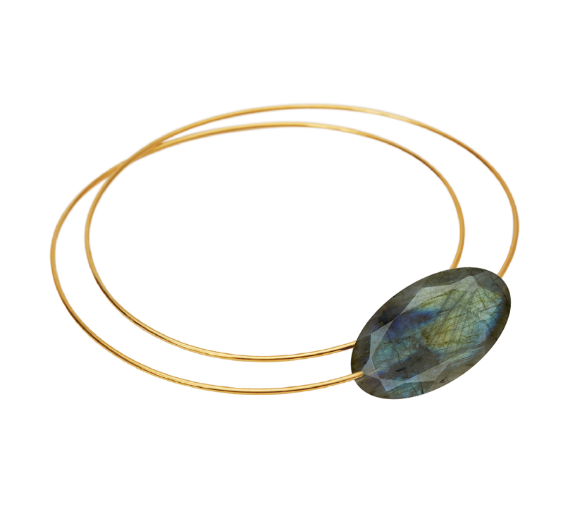 Round Bangle with hand-cut Gemstones