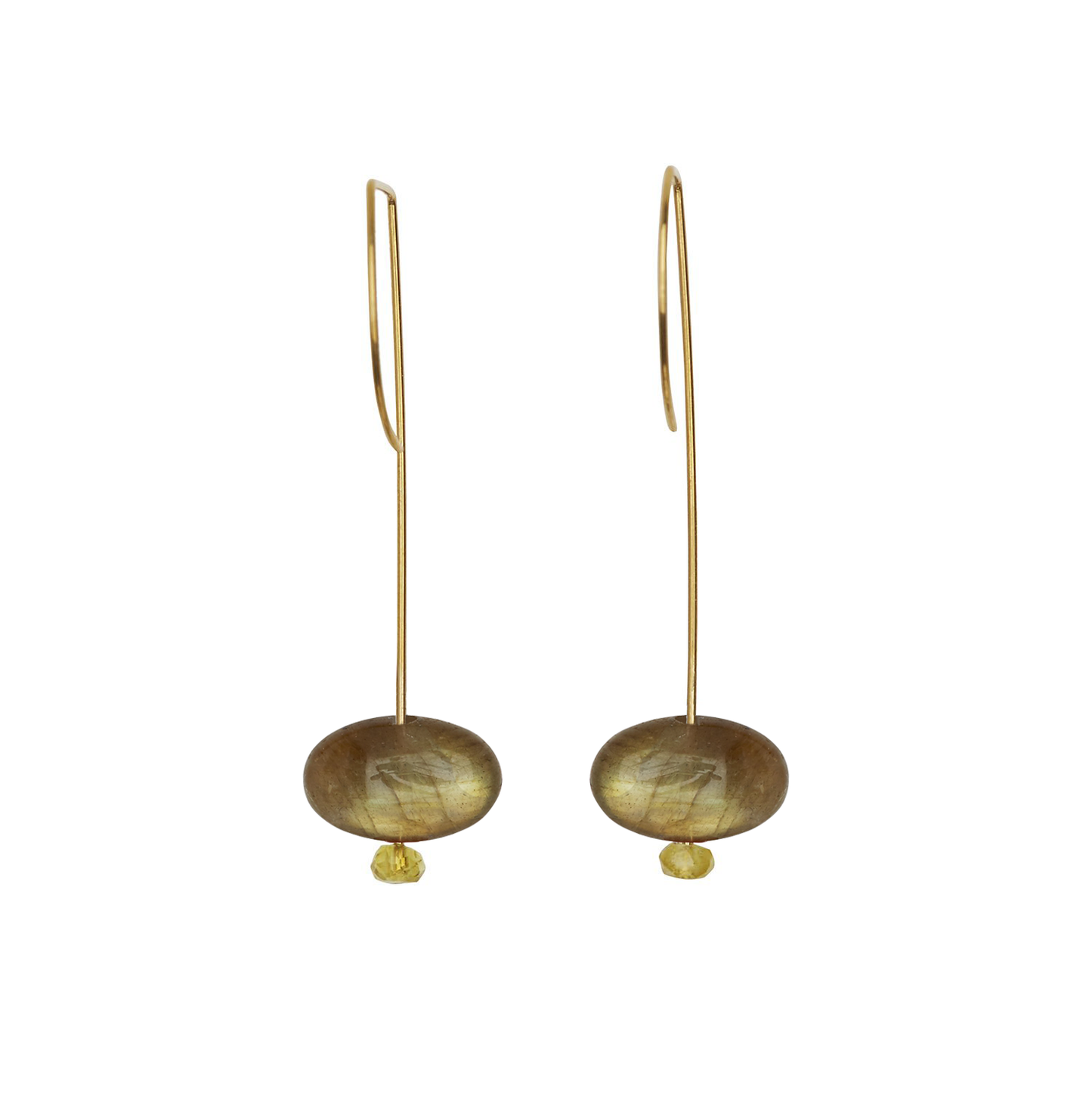 Straight Drop Earrings with Labradorite and Round Beads
