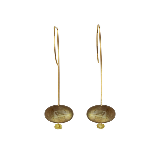 Straight Drop Earrings with Labradorite and Round Beads