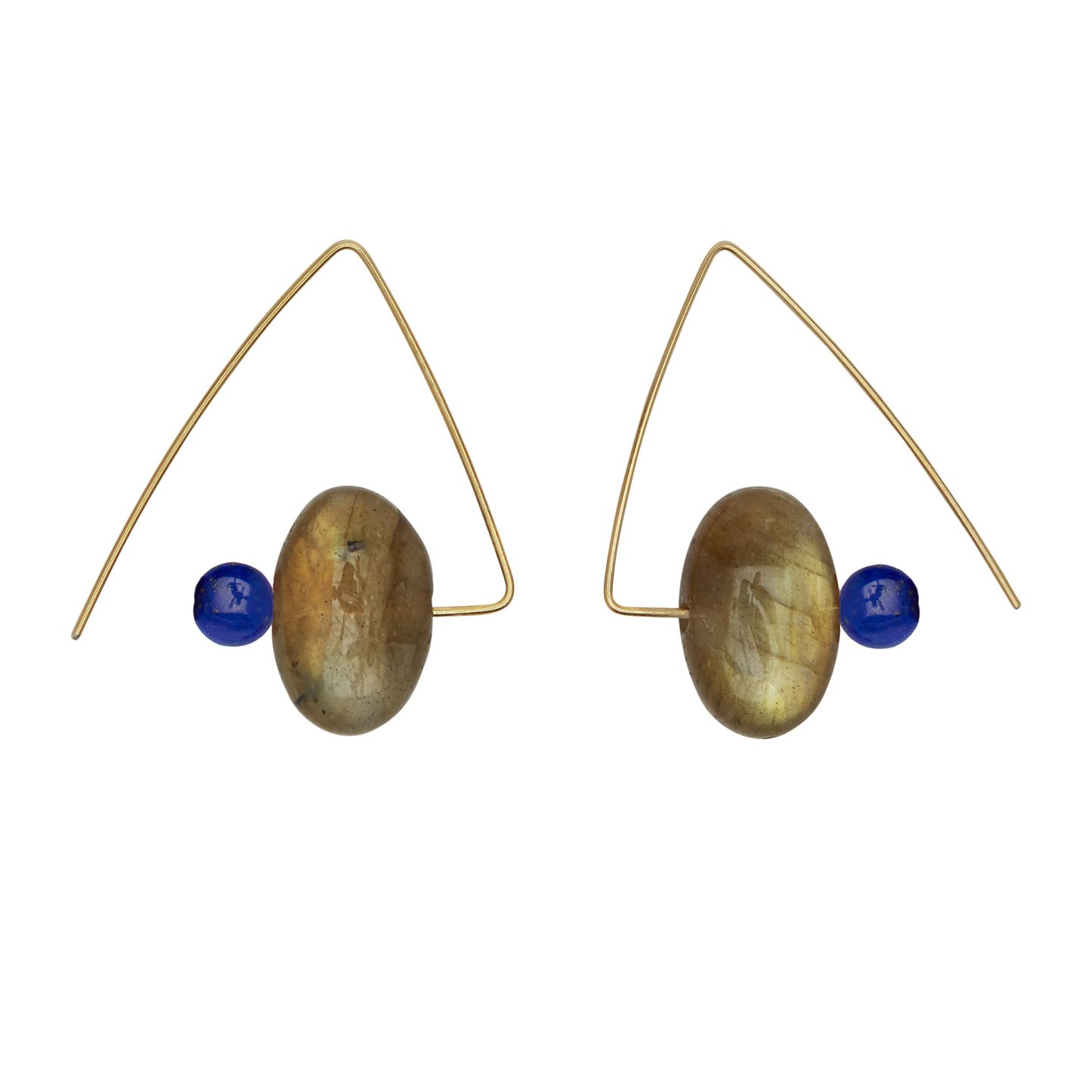 Petite Triangle Lobe Huggers with Labradorite Small Oval and Round Beads