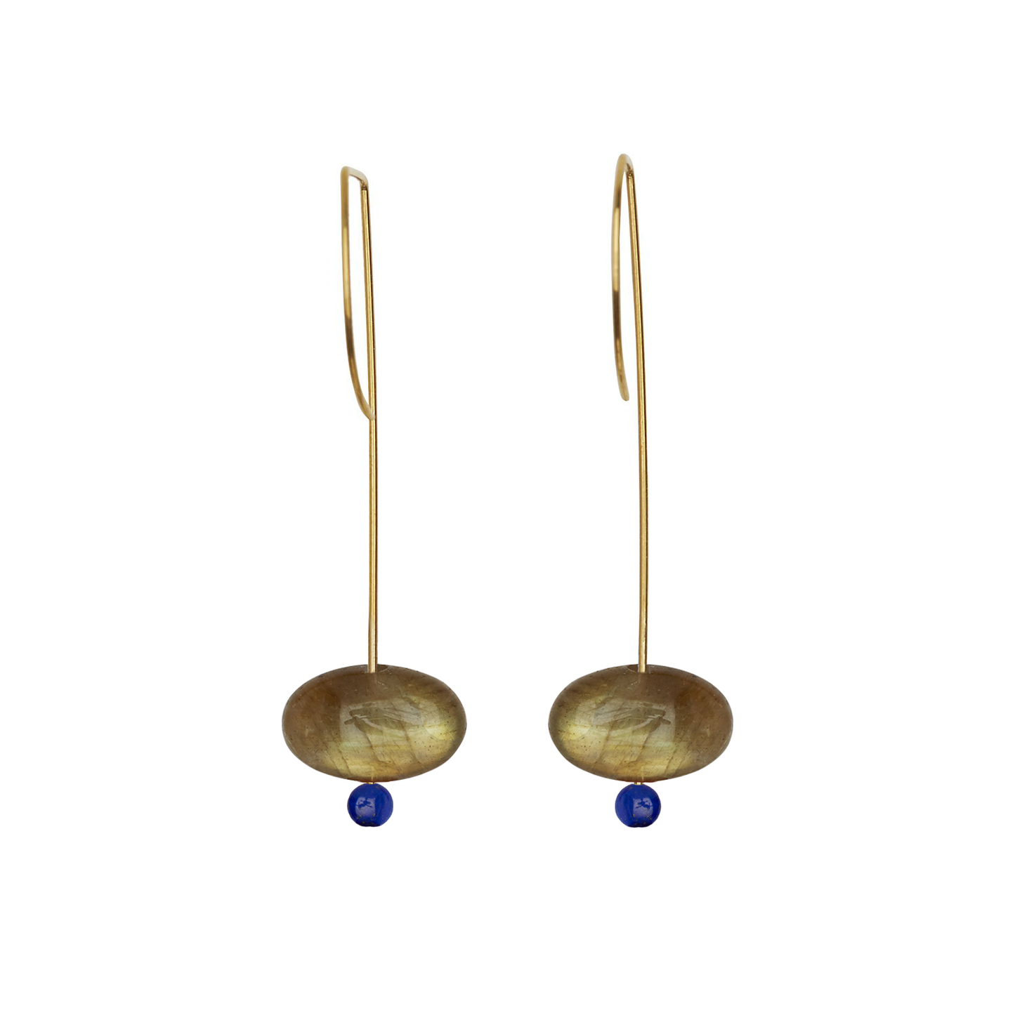 Straight Drop Earrings with Labradorite and Round Beads