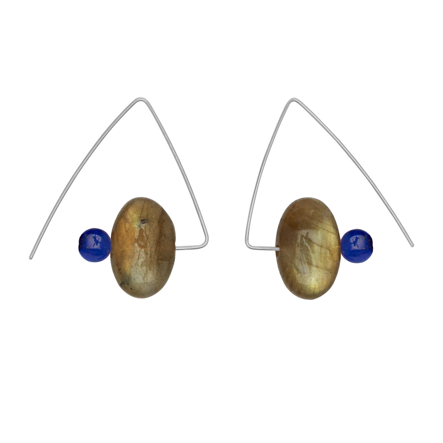 Petite Triangle Lobe Huggers with Labradorite Small Oval and Round Beads