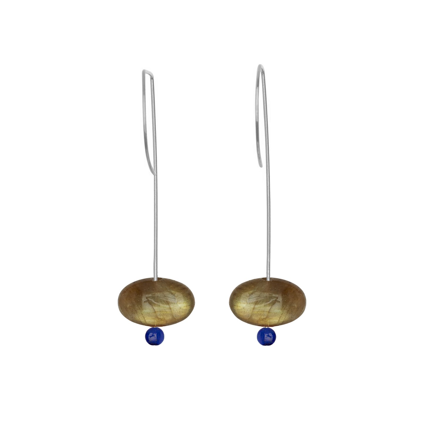 Straight Drop Earrings with Labradorite and Round Beads
