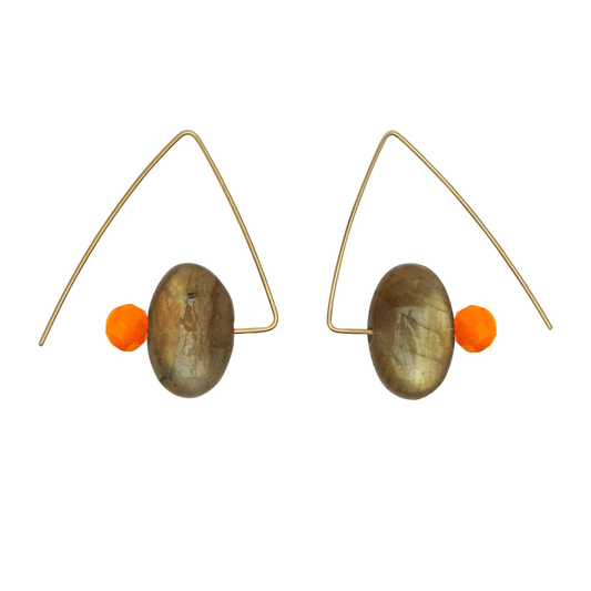 Petite Triangle Lobe Huggers with Labradorite Small Oval and Round Beads