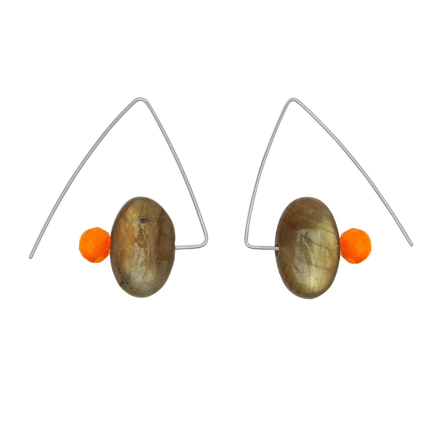 Petite Triangle Lobe Huggers with Labradorite Small Oval and Round Beads