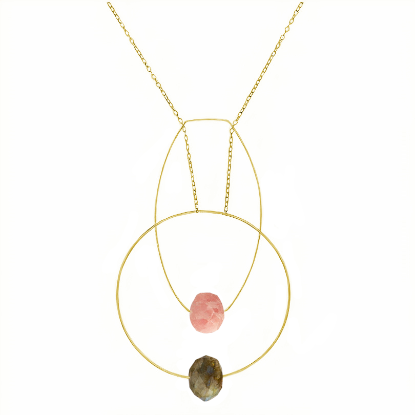 Multi Shape Pendant Necklace with Hand-Cut Gems (choices of colour combination)