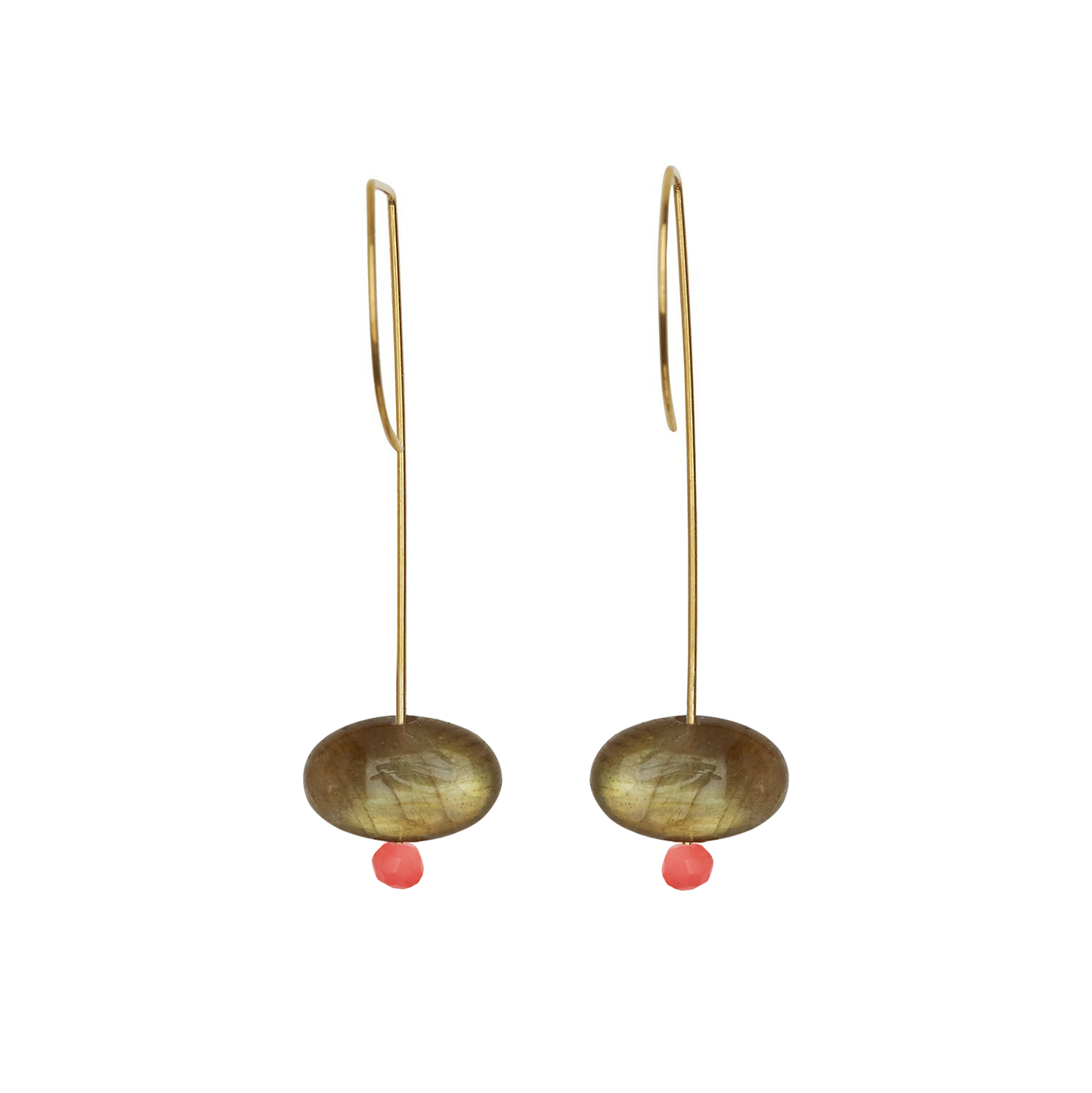 Straight Drop Earrings with Labradorite and Round Beads