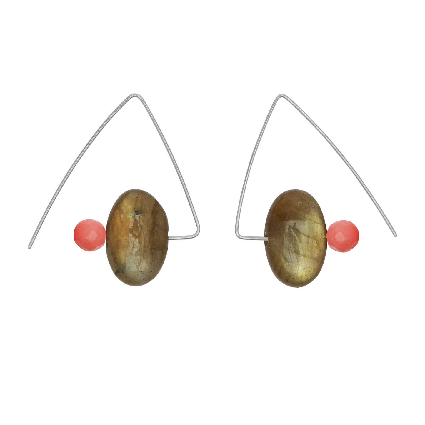 Petite Triangle Lobe Huggers with Labradorite Small Oval and Round Beads