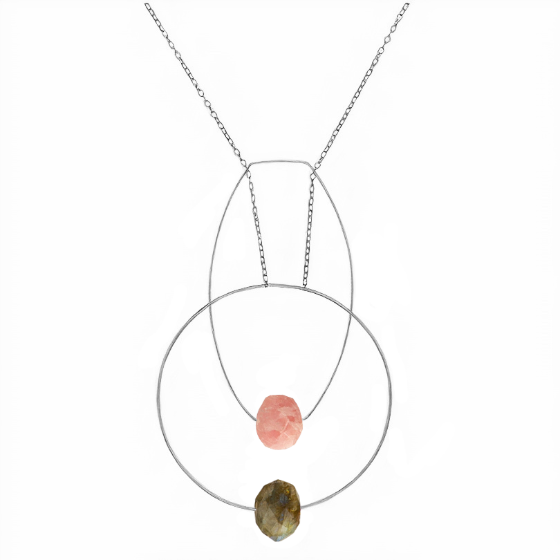 Multi Shape Pendant Necklace with Hand-Cut Gems (choices of colour combination)